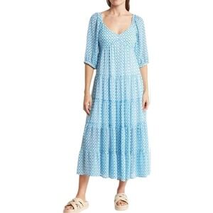 Melloday Blue & White‎ Tierd Maxi Dress Small